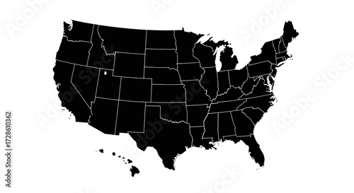 United States map outline in black and white, ideal for travel, geography, and business uses