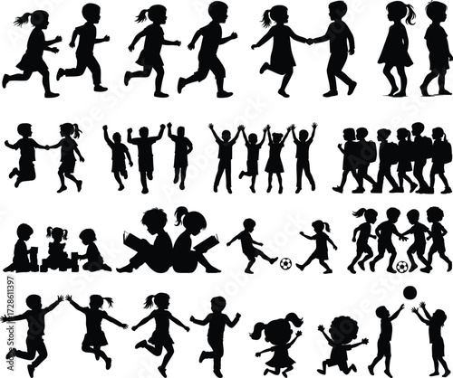 Children Silhouettes .Profile and people silhouette collection. User profile symbol. Group of people or group of users collection. Perfect can use in demographic, social media, and team
