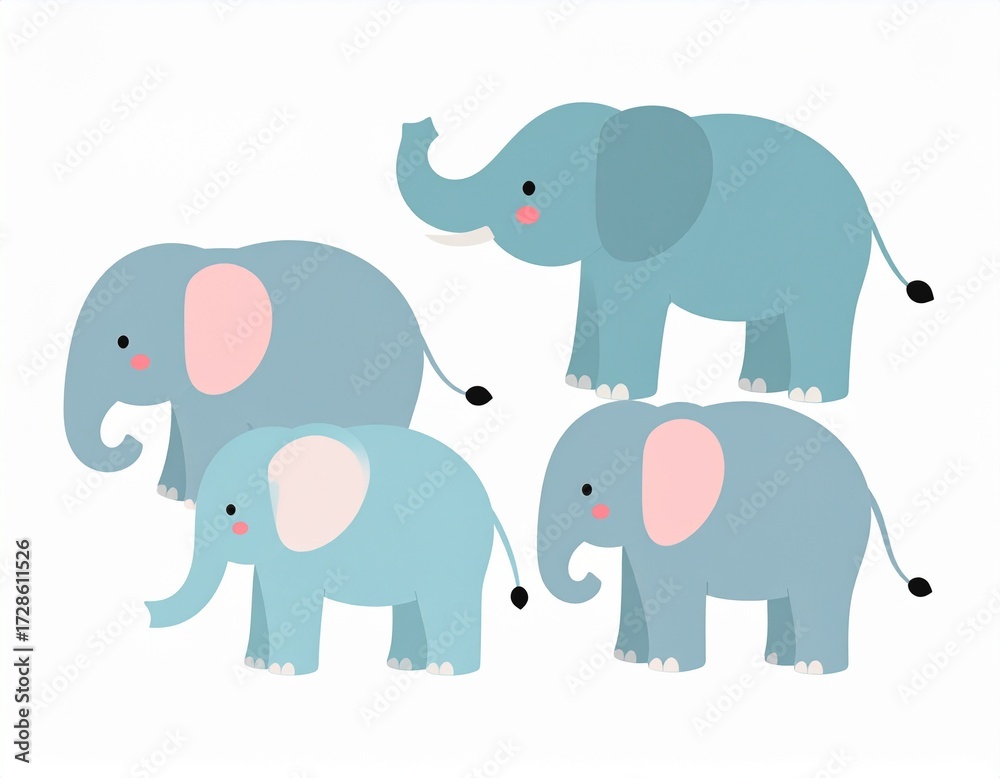 Naklejka premium Charming Elephants A Whimsical Family Illustration