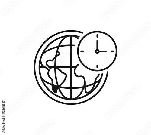 World globe with clock time zones graphic