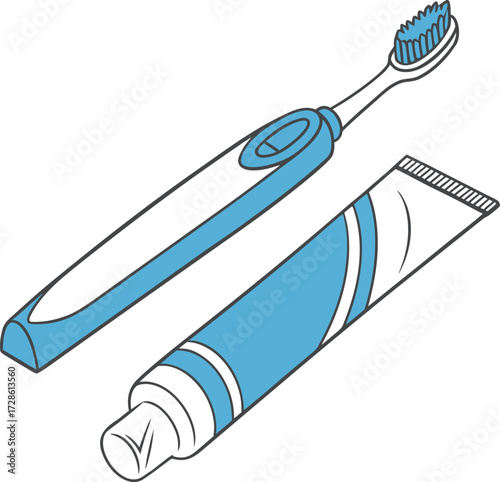 Vector icon illustration of toothpaste tube and toothbrush art design