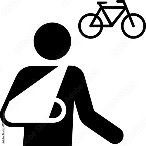 Vector illustration of a painful bicycle accident with human injury icon