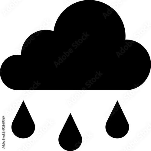Scalable vector illustration of a rain cloud icon with raindrops and lightning bolt symbol