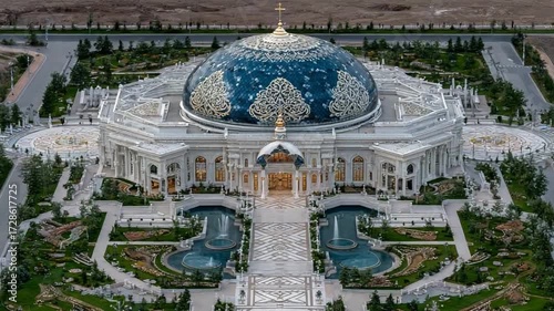 Turkmenistan's Wedding Palace: A stunning aerial view of architectural landmark and gardens