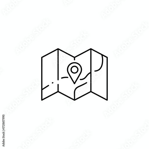 Explore your next destination with this clear, modern line art map icon featuring a prominent location pin for navigation and discovery