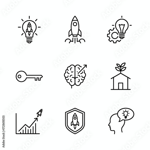 Ignite your business journey with powerful icons representing ideas, growth, innovation, and success, perfect for startups and ambitious projects.