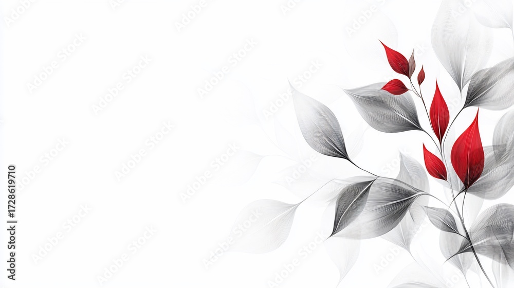 Fototapeta premium Delicate red and gray floral design