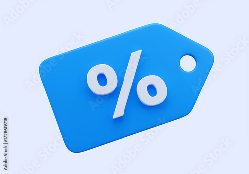 3d sale tag with percentage symbol in white on blue label