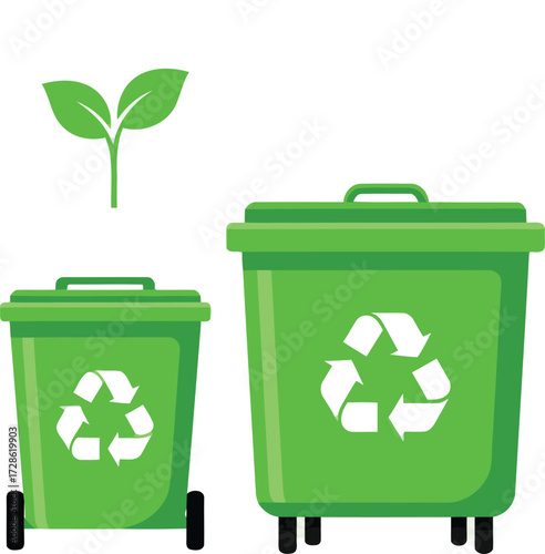 Recycle bin isolated on white background with recycle symbol and plant icon