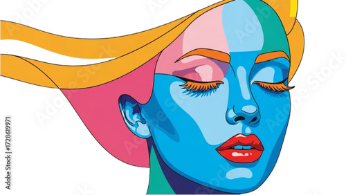 Abstract Geometric Portrait of Woman – Vibrant Modern Pop Art Illustration