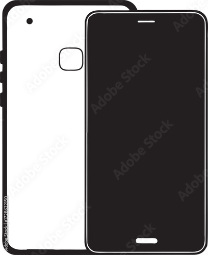 Black and white outline of two smartphones side by side mobile phone technology