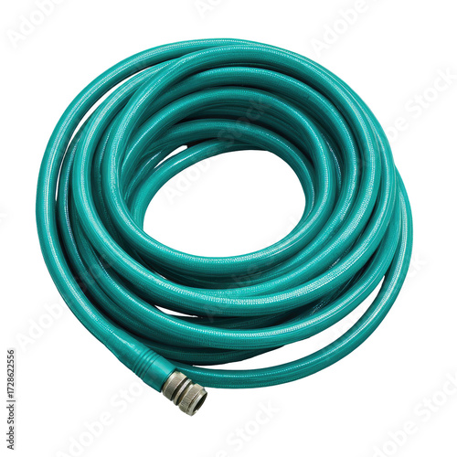 Teal garden hose coiled (2)