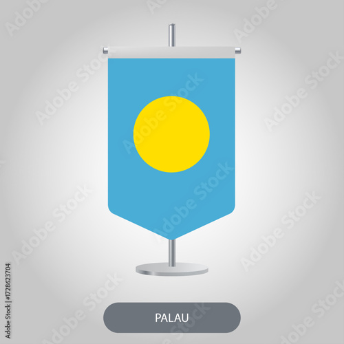 Palau vertical table flag on light grey background. Palau vertical desk flag isolated on grey background	
