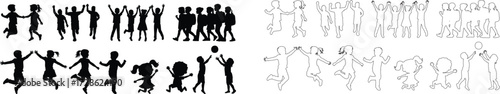 Children Silhouettes .Profile and people silhouette collection. User profile symbol. Group of people or group of users collection. Perfect can use in demographic, social media, and team