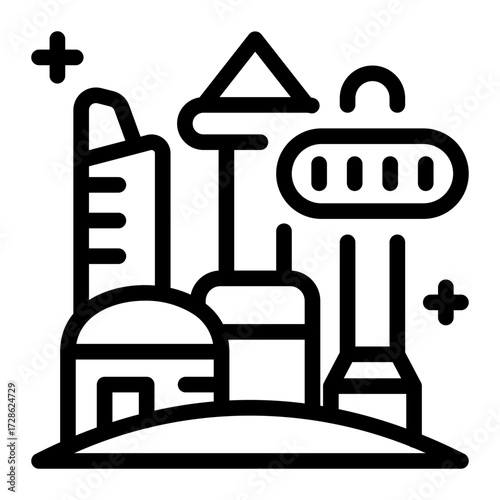 This Futuristic City icon is suitable for Science Fiction, Sci-fi Film, etc.