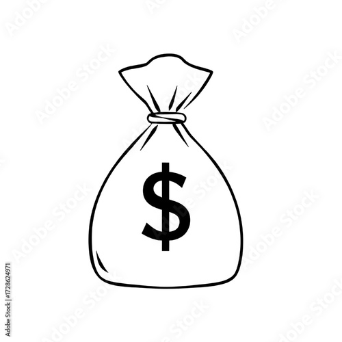 money bag silhouette icon with dollar sign, outline vector symbol of cash sack for finance, banking and savings