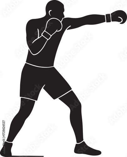silhouette of a boxer with gloves and ball
