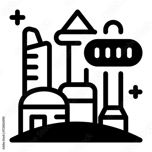 This Futuristic City icon is suitable for Science Fiction, Sci-fi Film, etc.