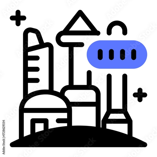 This Futuristic City icon is suitable for Science Fiction, Sci-fi Film, etc.