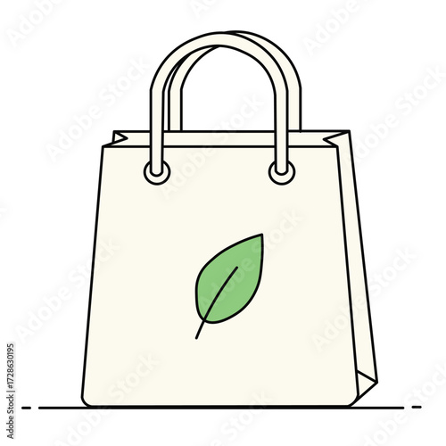 Flat eco shopping bag with leaf design, representing zero waste lifestyle, eco-friendly shopping, and sustainable consumer choices.