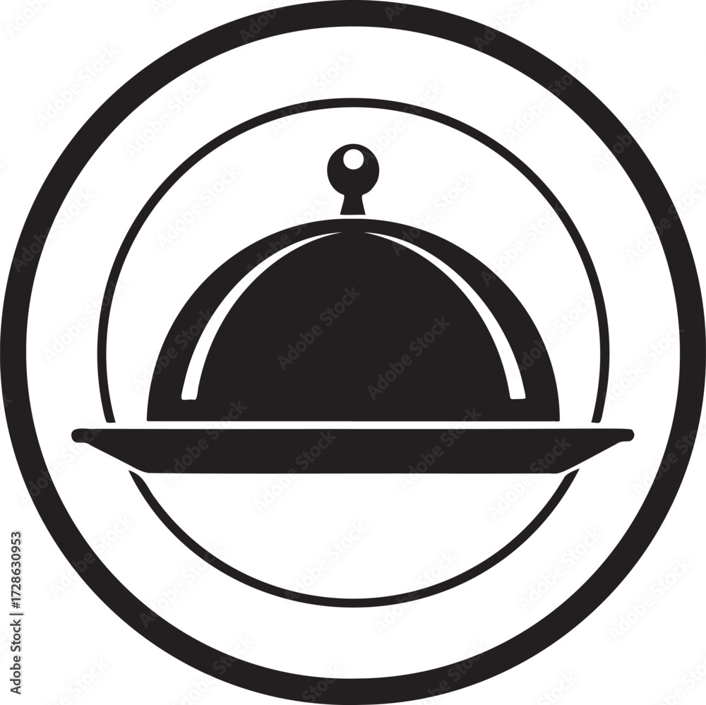 Obraz premium Black cloche food serving dish icon with concentric circles black and white
