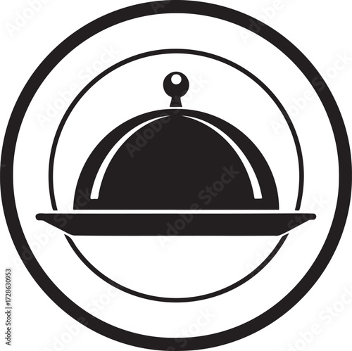 Black cloche food serving dish icon with concentric circles black and white