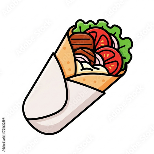 Illustration of a delicious and healthy shawarma wrap packed with fresh ingredients