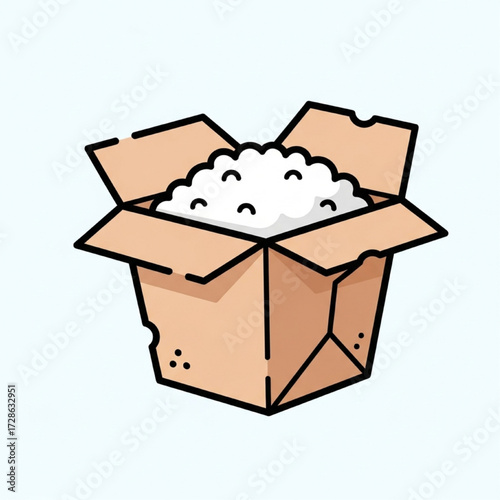 Carton filled with white rice, a staple food in many cultures around the world