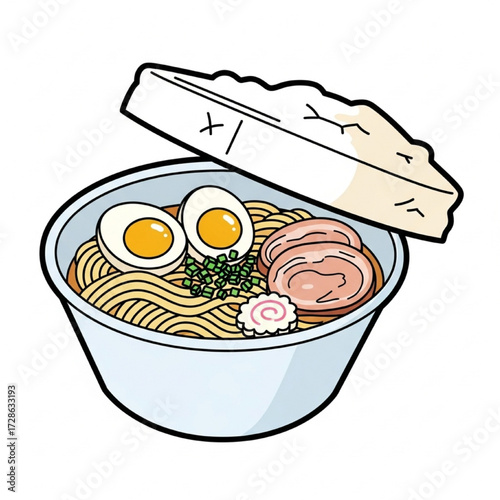 Delicious Bowl of Japanese Ramen Noodles with Toppings and Soft-Boiled Eggs