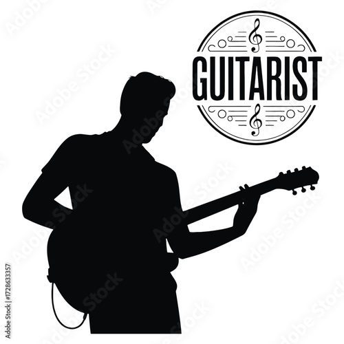 Guitarist silhouette playing acoustic instrument, musician performing melodic song, live stage show performance