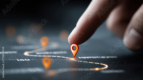 Business project roadmap concept with a hand touching key milestones