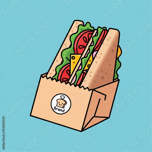 Deliciously Crafted Sandwich in a Brown Paper Bag, a Whimsical Illustration