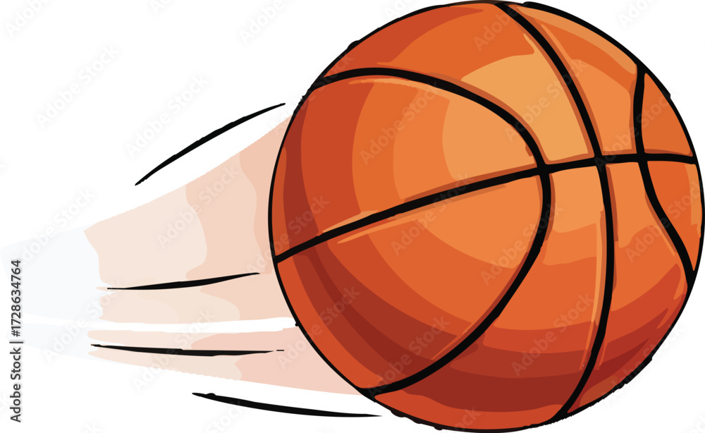 Fototapeta premium Basketball flying through the air with motion blur, suggesting speed and action in a dynamic sports scene.