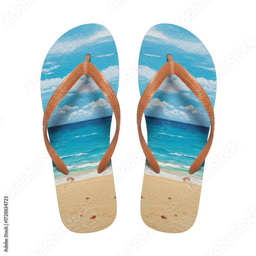 Beach scene flip flops isolated on transparent background