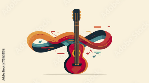 Acoustic guitar in abstract musical design