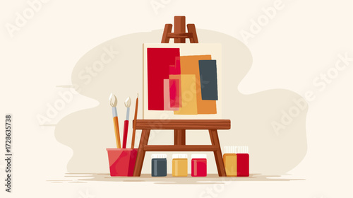 Art supplies and easel