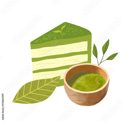 Flat Icon Set of Matcha Food and Drink Collection in Soft Pastel Palette