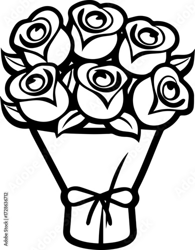 SVG vector illustration of a flower bouquet bunch.Elegant Bouquet of Roses with Green Leaves Design