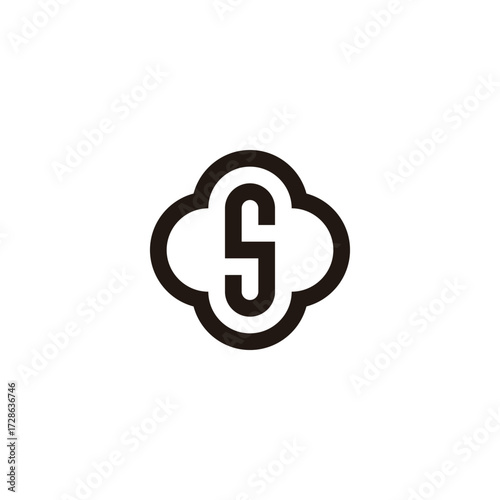 Letter S in plus, outline geometric symbol simple logo vector