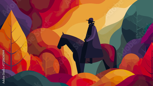 Autumnal landscape with rider