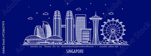 Hand Drawn Singapore Skyline Vector Illustration for Travel Posters, Branding, Souvenirs, and Web Design