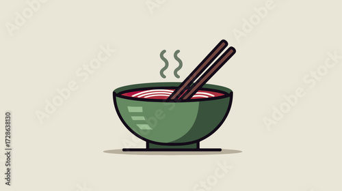 Bowl of hot noodles with chopsticks