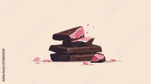 Broken chocolate bar with pink pieces