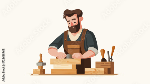 Carpenter working with wood