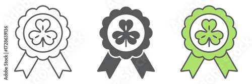 Rosette award clover medal icon, st patrick s day and holiday, luck clover sign, vector graphics, a linear pattern on a white background, editable stroke.