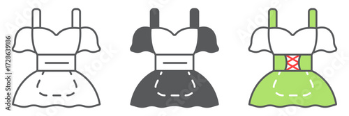 Beer girl dirndl costume icon, st patrick s day and oktoberfest, patrick s dress sign, vector graphics, a linear pattern on a white background, editable stroke.