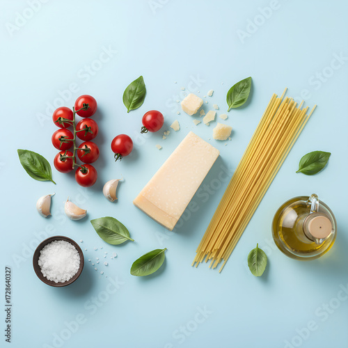 Deconstructed Italian Pasta Ingredients on Minimal Background