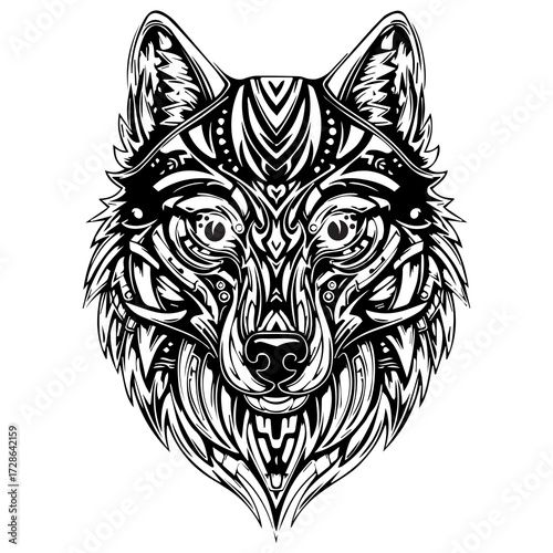 Tribal Wolf Head Tattoo Design Black and White Vector Illustration