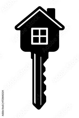 Black and White House Key Vector - Symbol of Real Estate, Home Ownership, and Security
