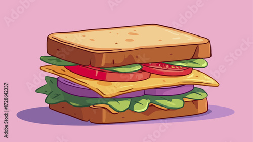 Cartoon sandwich with cheese and vegetables